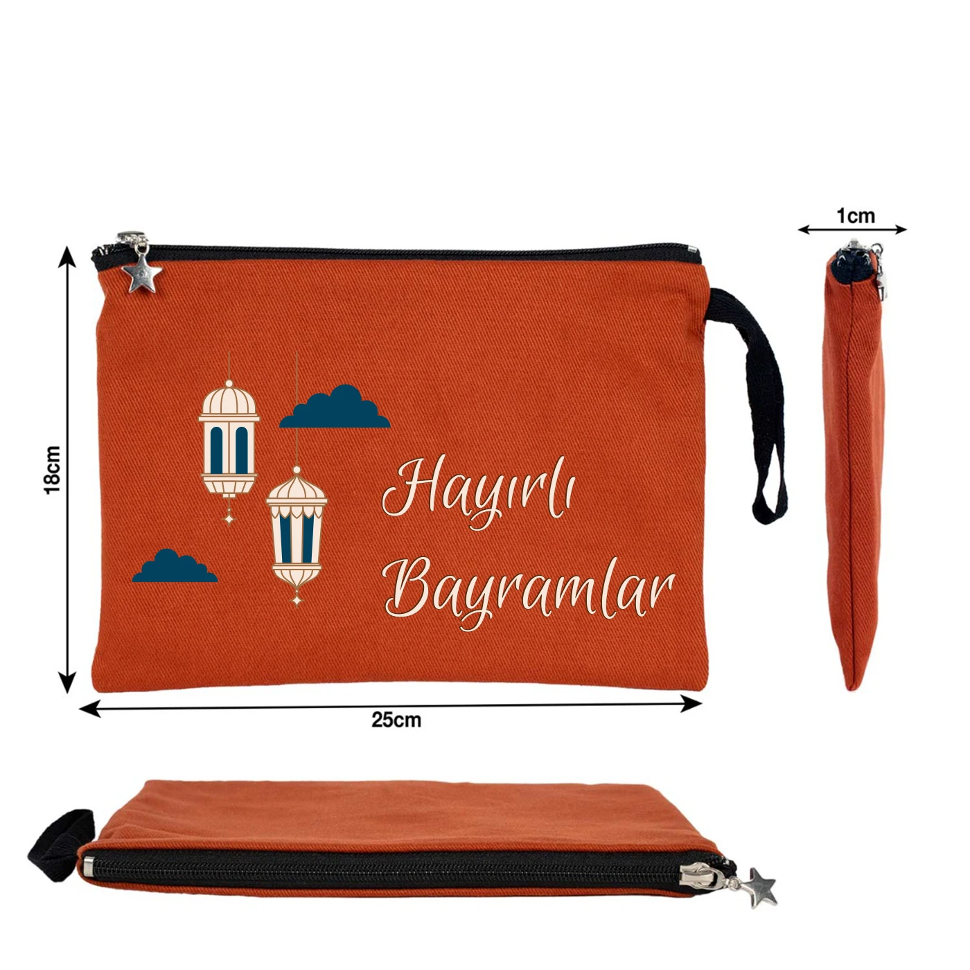 25x18 cm Kiremit Astarlı Kanvas Kalemlik - Harçlık & Şeker Kesesi