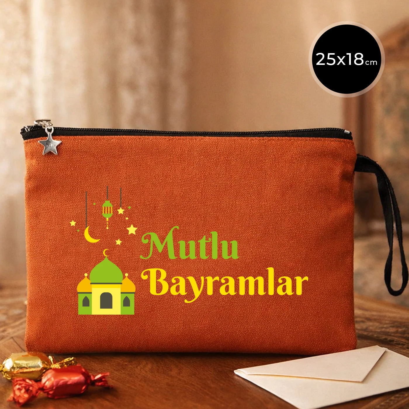 25x18 cm Kiremit Astarlı Kanvas Kalemlik - Harçlık & Şeker Kesesi