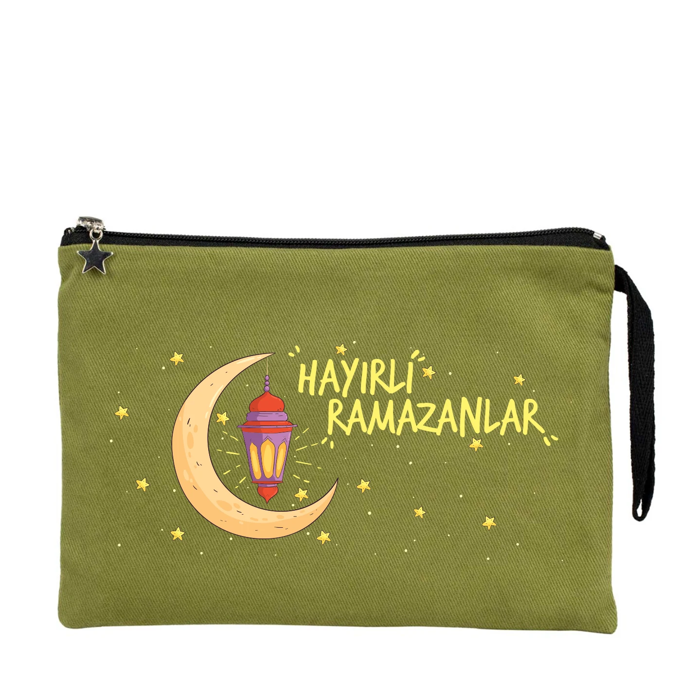 25x18 cm Yeşil Astarlı Kanvas Kalemlik - Harçlık & Şeker Kesesi