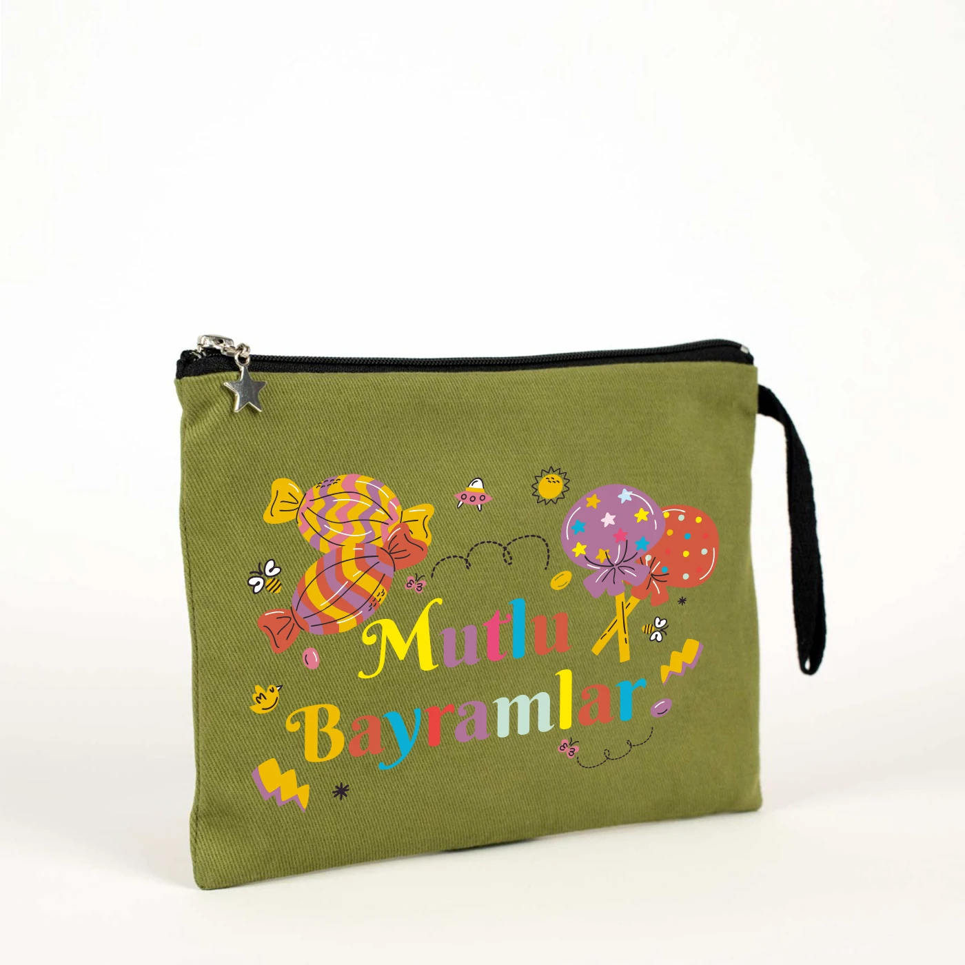 25x18 cm Yeşil Astarlı Kanvas Kalemlik - Harçlık & Şeker Kesesi