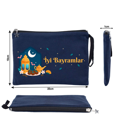 25x18 cm Lacivert Astarlı Kanvas Kalemlik - Bayram Harçlık Cüzdanı