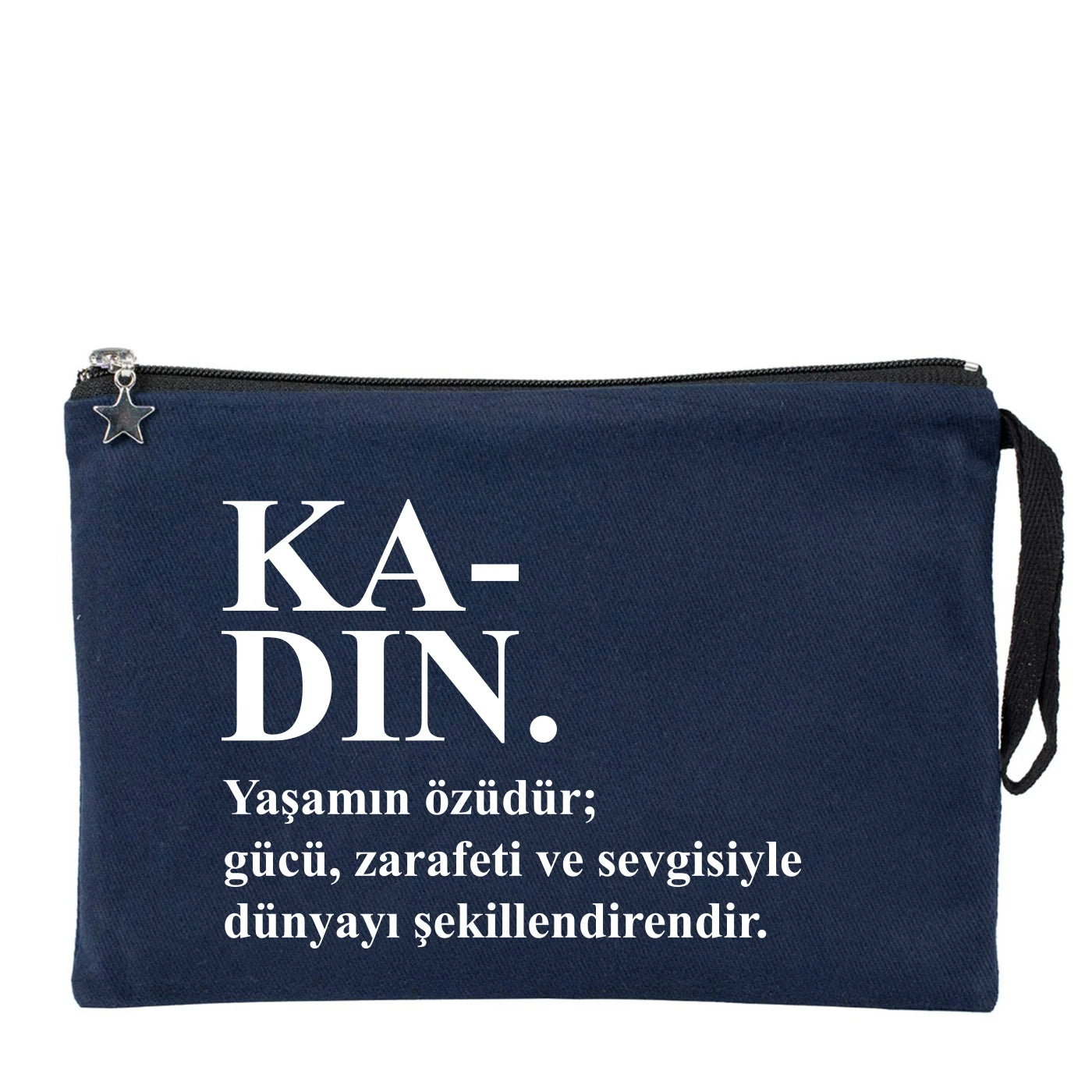 25x18 cm Lacivert Astarlı Kanvas Kalemlik - Kadınlar Günü Hediyesi