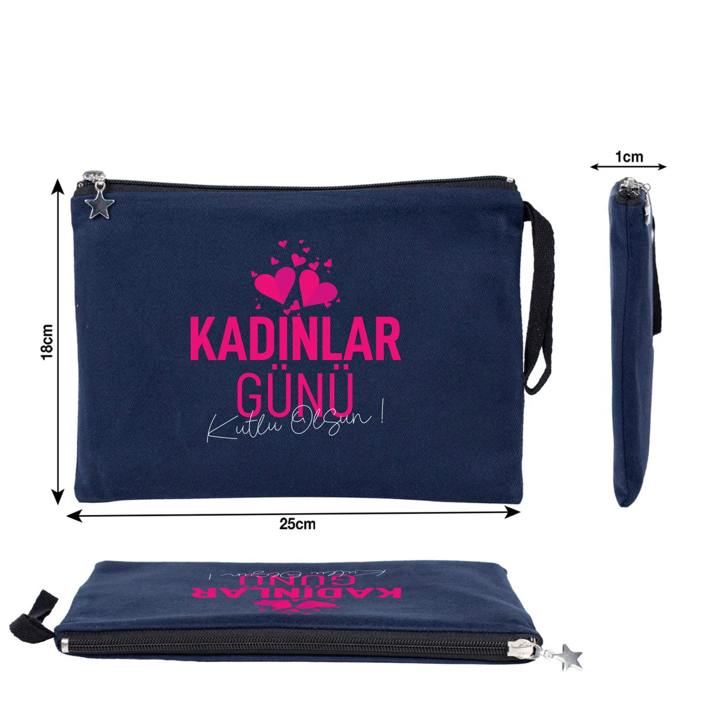 25x18 cm Lacivert Astarlı Kanvas Kalemlik - Kadınlar Günü Hediyesi