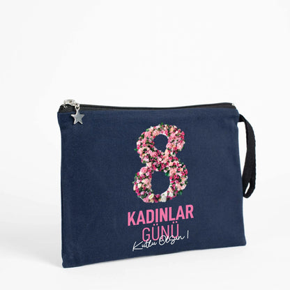 25x18 cm Lacivert Astarlı Kanvas Kalemlik - Kadınlar Günü Hediyesi