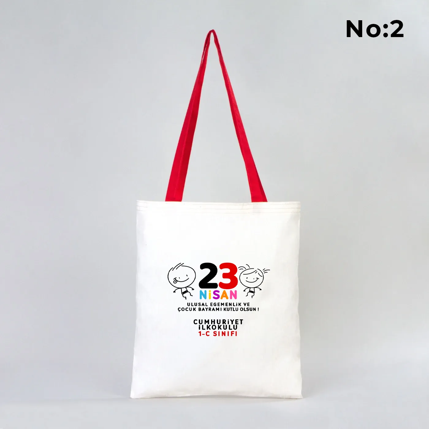 35x40 cm Kırmızı Kulp Ham Bez Çanta Baskılı - 23 Nisan Hediyesi (Okul-Sınıf Baskılı)