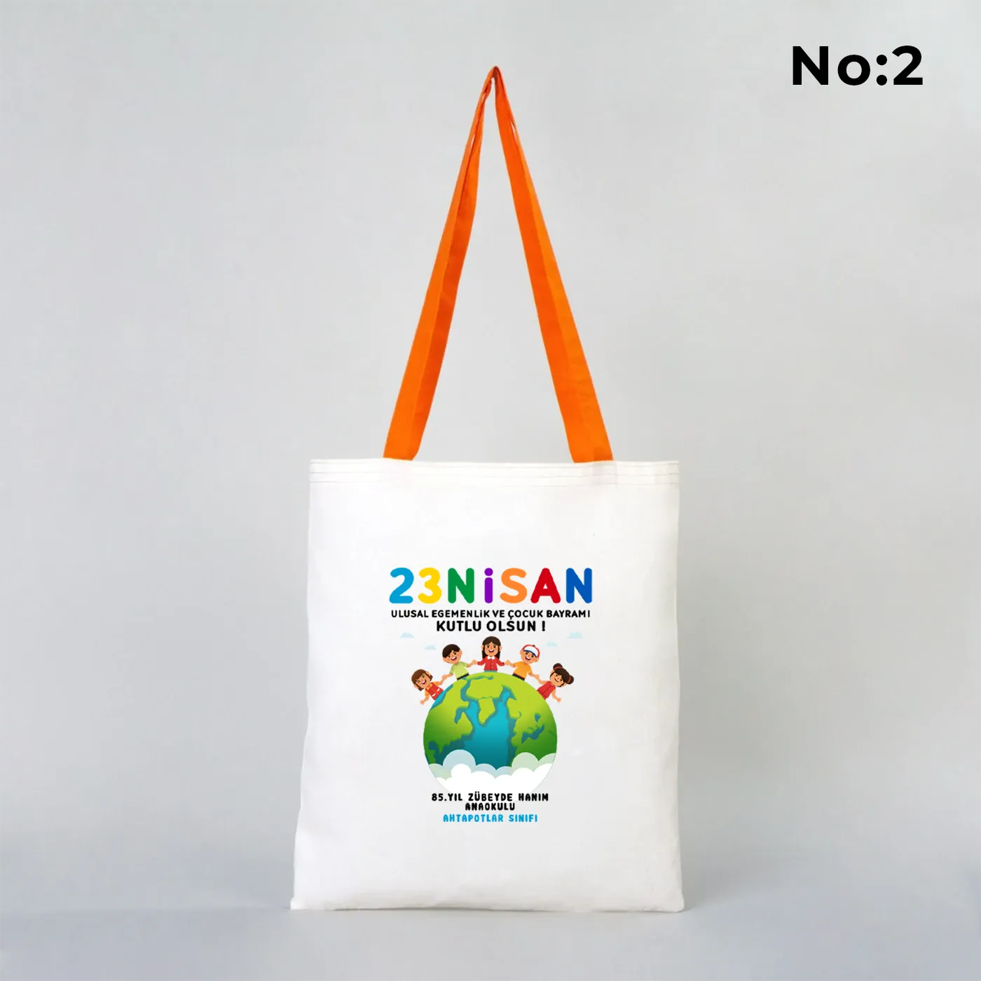 35x40 cm Turuncu Kulp Ham Bez Çanta Baskılı - 23 Nisan Hediyesi (Okul-Sınıf Baskılı)
