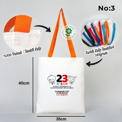 35x40 cm Turuncu Kulp Ham Bez Çanta Baskılı - 23 Nisan Hediyesi (Okul-Sınıf Baskılı)