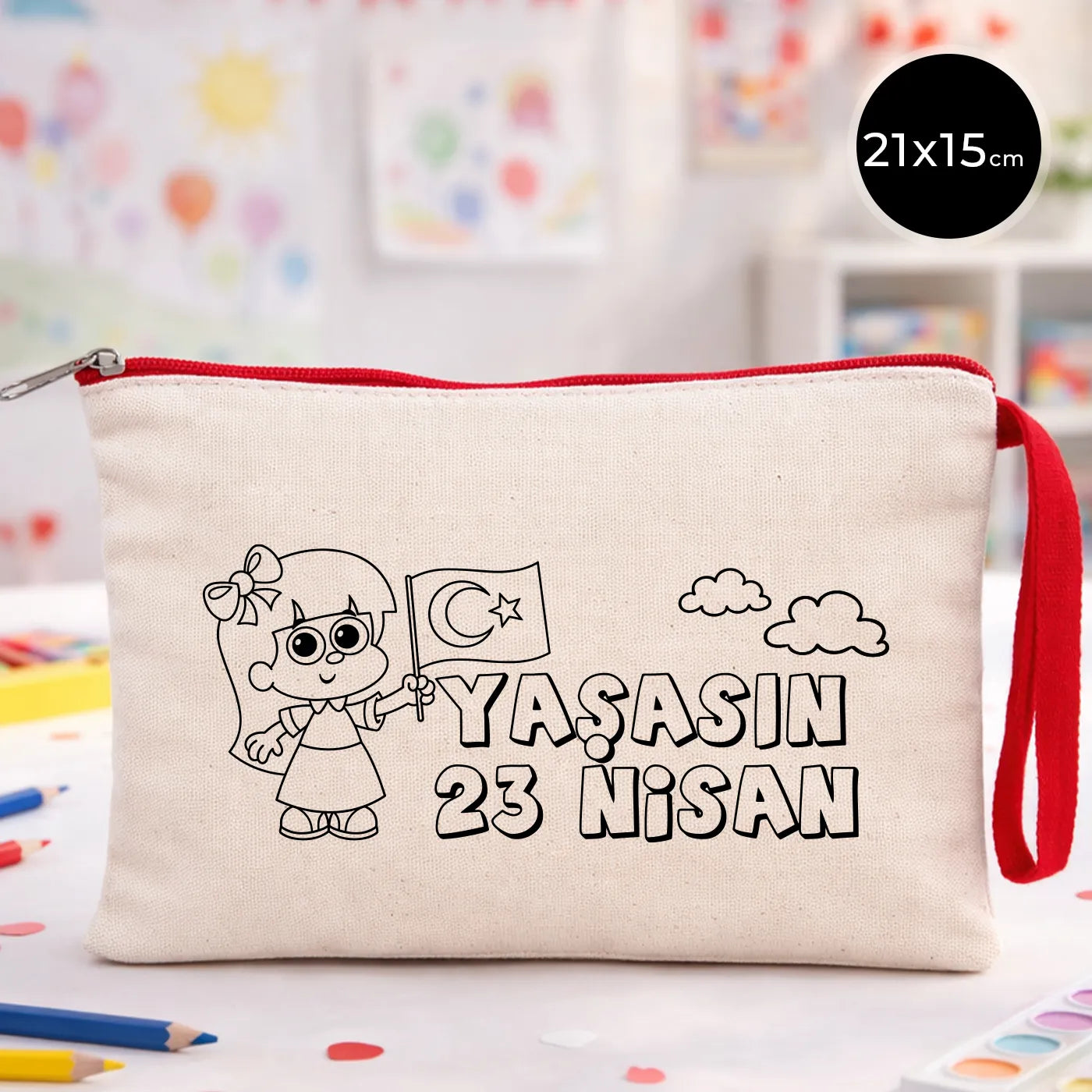 Boyanabilir kırmızı fermuarlı clutch cüzdan 21x15 cm, 23 Nisan hediyesi