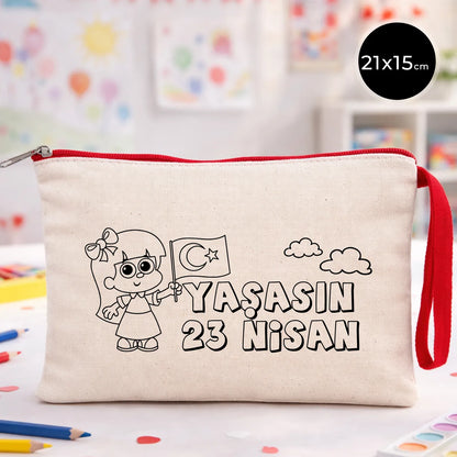 Boyanabilir kırmızı fermuarlı clutch cüzdan 21x15 cm, 23 Nisan hediyesi