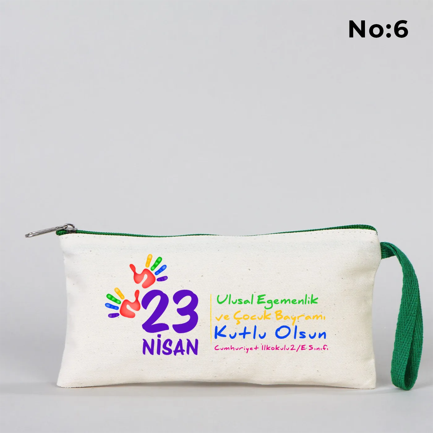 23 Nisan hediyesi yeşil fermuarlı bez kalemlik 21x10 cm