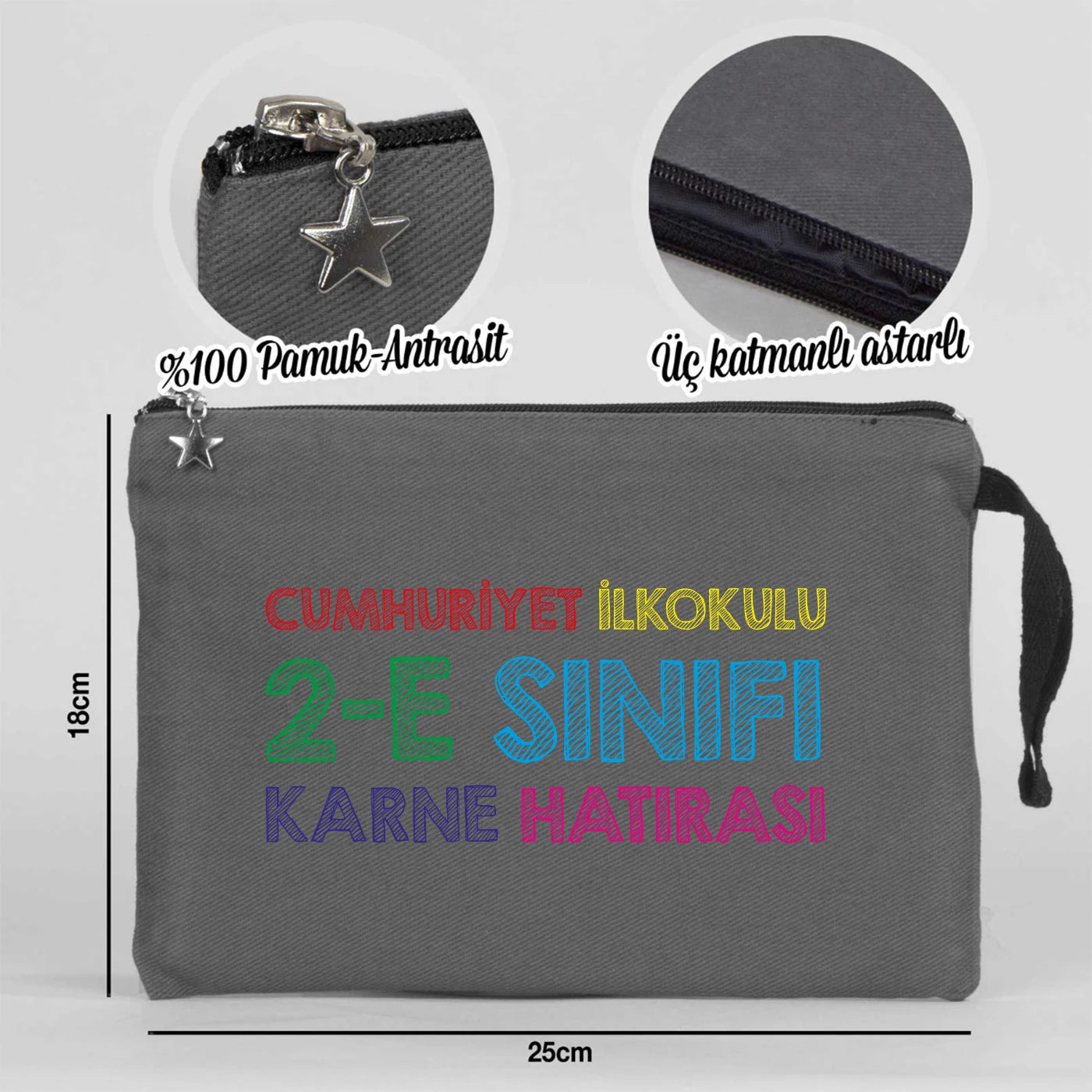 Karne Günü Hediyesi Antrasit Clutch Kanvas Çanta 25×18 cm – Astarlı