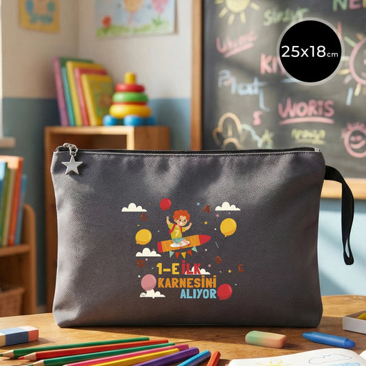 Karne Günü Hediyesi Antrasit Clutch Kanvas Çanta 25×18 cm – Astarlı