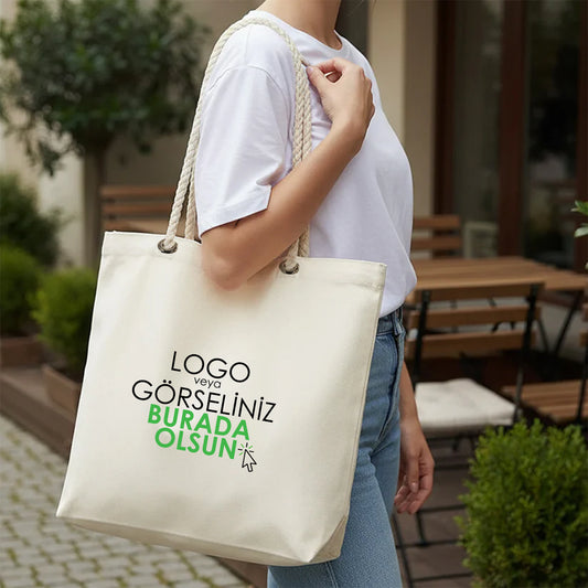 Baskılı Kanvas Plaj Çantası - Halat Kulplu (Özelleştirilebilir)