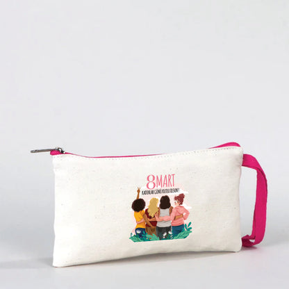 21x10 cm Fuşya Fermuarlı Bez Kese - Kadınlar Günü Hediyesi