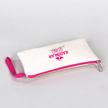21x10 cm Fuşya Fermuarlı Bez Kese - Kadınlar Günü Hediyesi