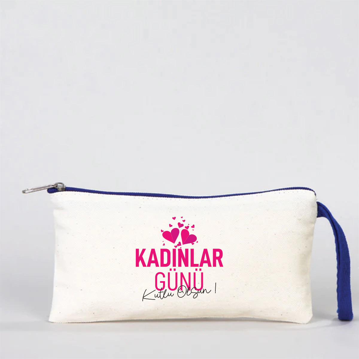21x10 cm Saks Mavi Fermuarlı Bez Kese - Kadınlar Günü Hediyesi