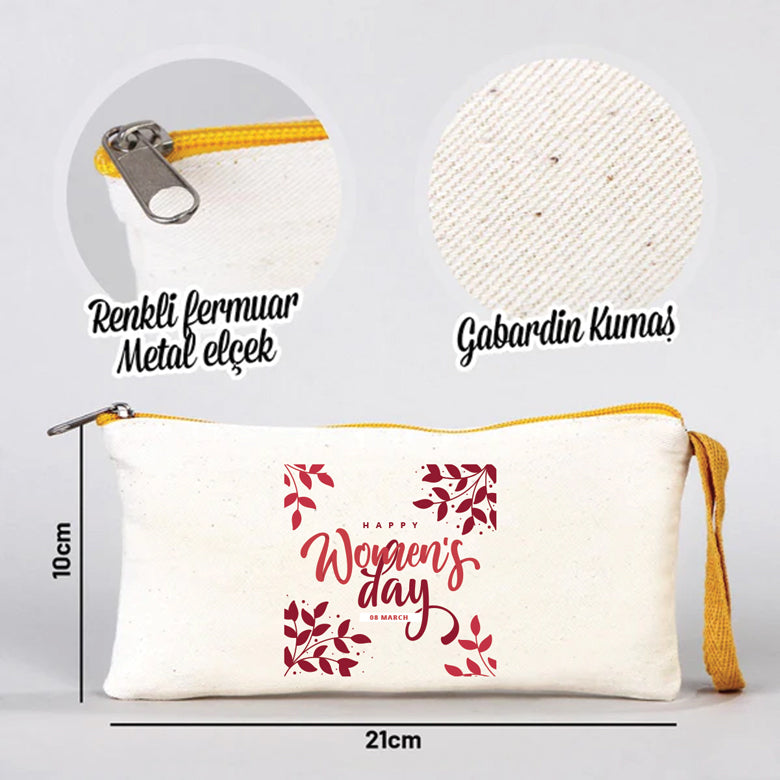 21x10 cm Sarı Fermuarlı Bez Kese - Kadınlar Günü Hediyesi