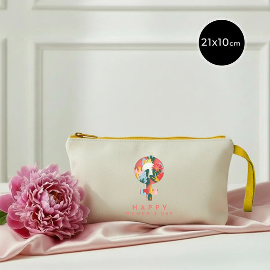 21x10 cm Sarı Fermuarlı Bez Kese - Kadınlar Günü Hediyesi