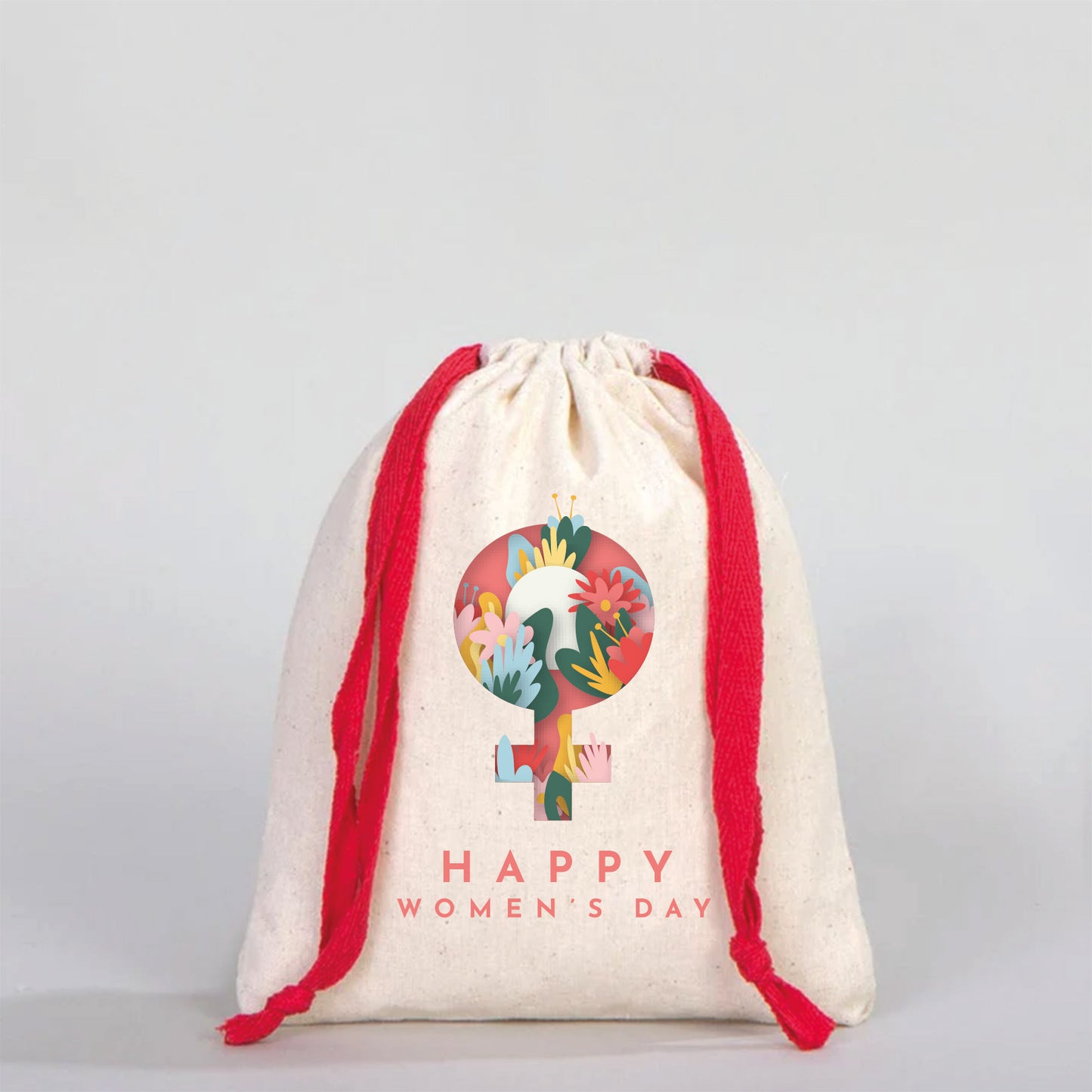 15x20 cm Renkli İp Kırmızı Bez Kese – Kadınlar Günü Kesesi