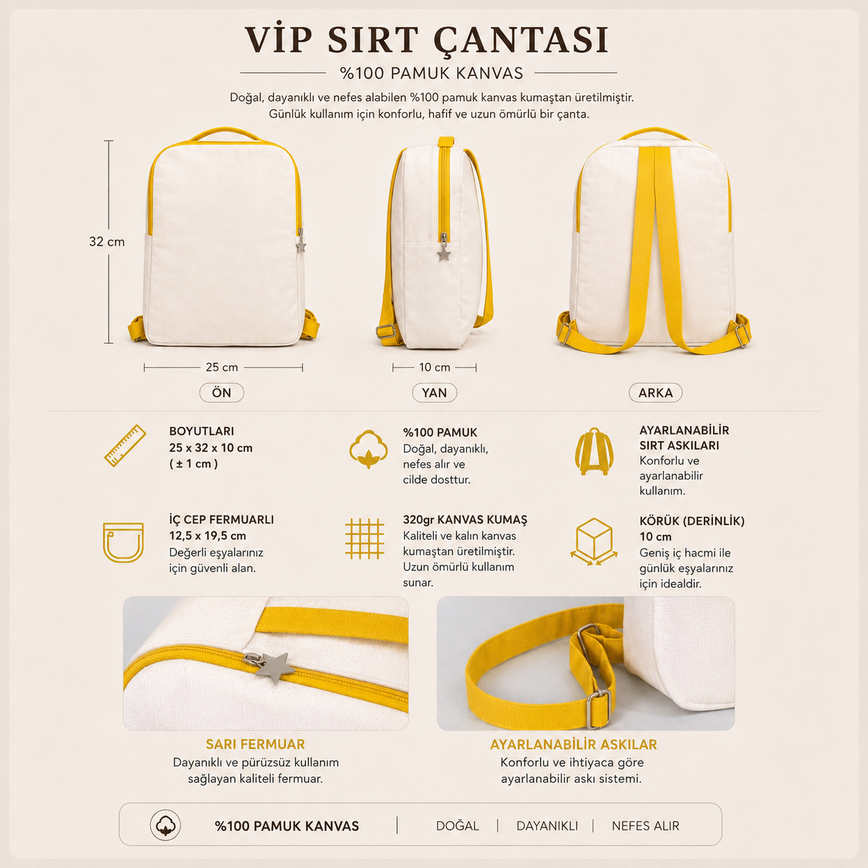 Kanvas Sırt Çantası VİP Sarı