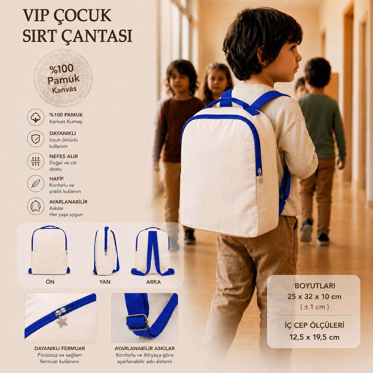 Kanvas Sırt Çantası VİP Saks Mavi