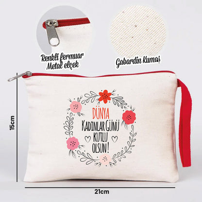 21x15 cm Kırmızı Fermuarlı - Kadınlar Günü Hediyesi