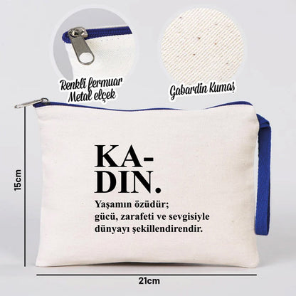 21x15 cm Saks Mavi Fermuarlı  - Kadınlar Günü Hediyesi