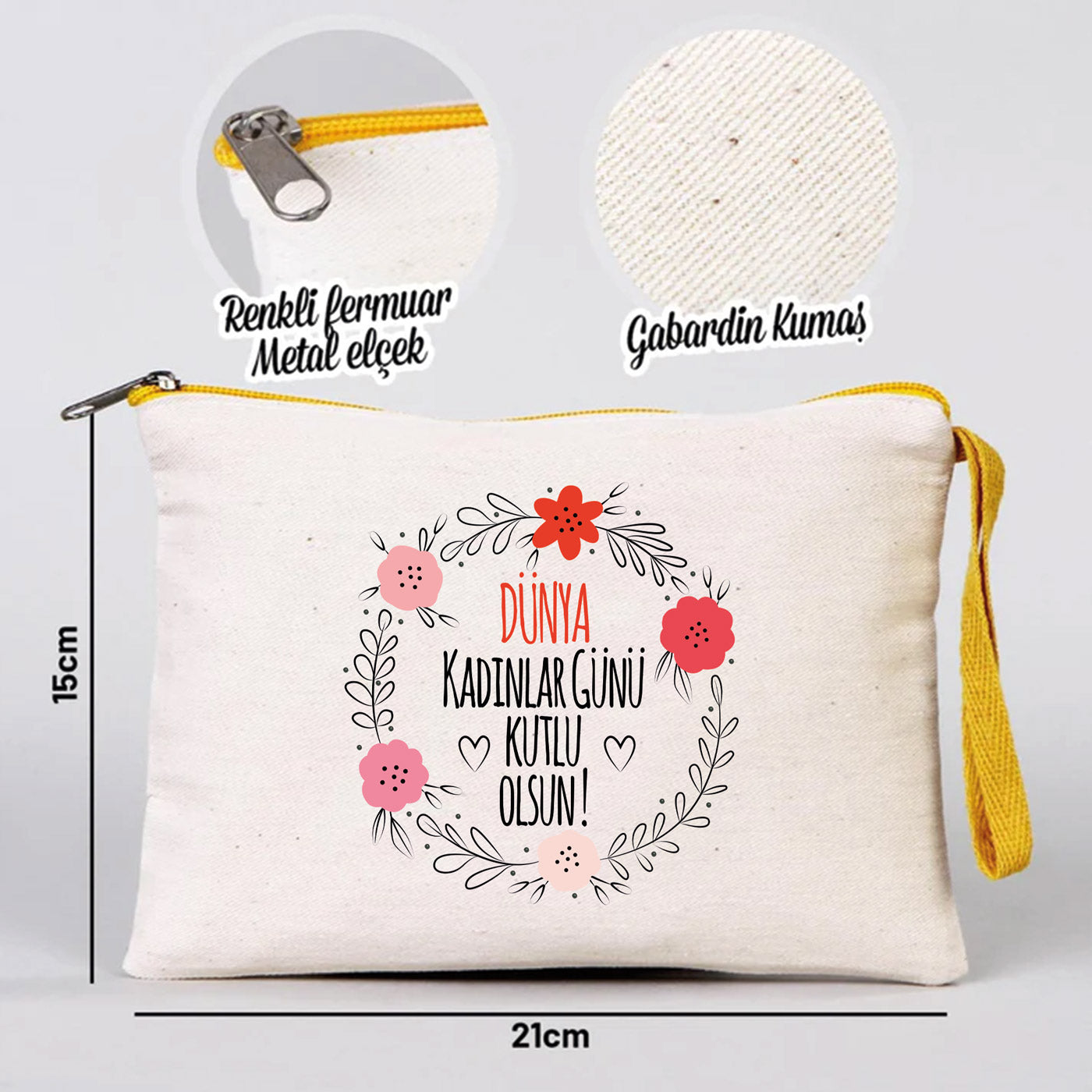 21x15 cm Sarı Fermuarlı - Kadınlar Günü Hediyesi