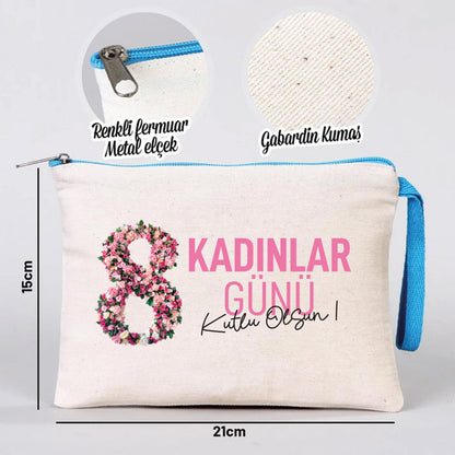 21x15 cm Turkuaz Fermuarlı - Kadınlar Günü Hediyesi