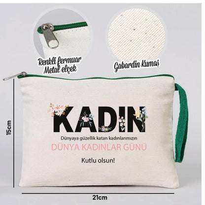 21x15 cm Yeşil Fermuarlı - Kadınlar Günü Hediyesi