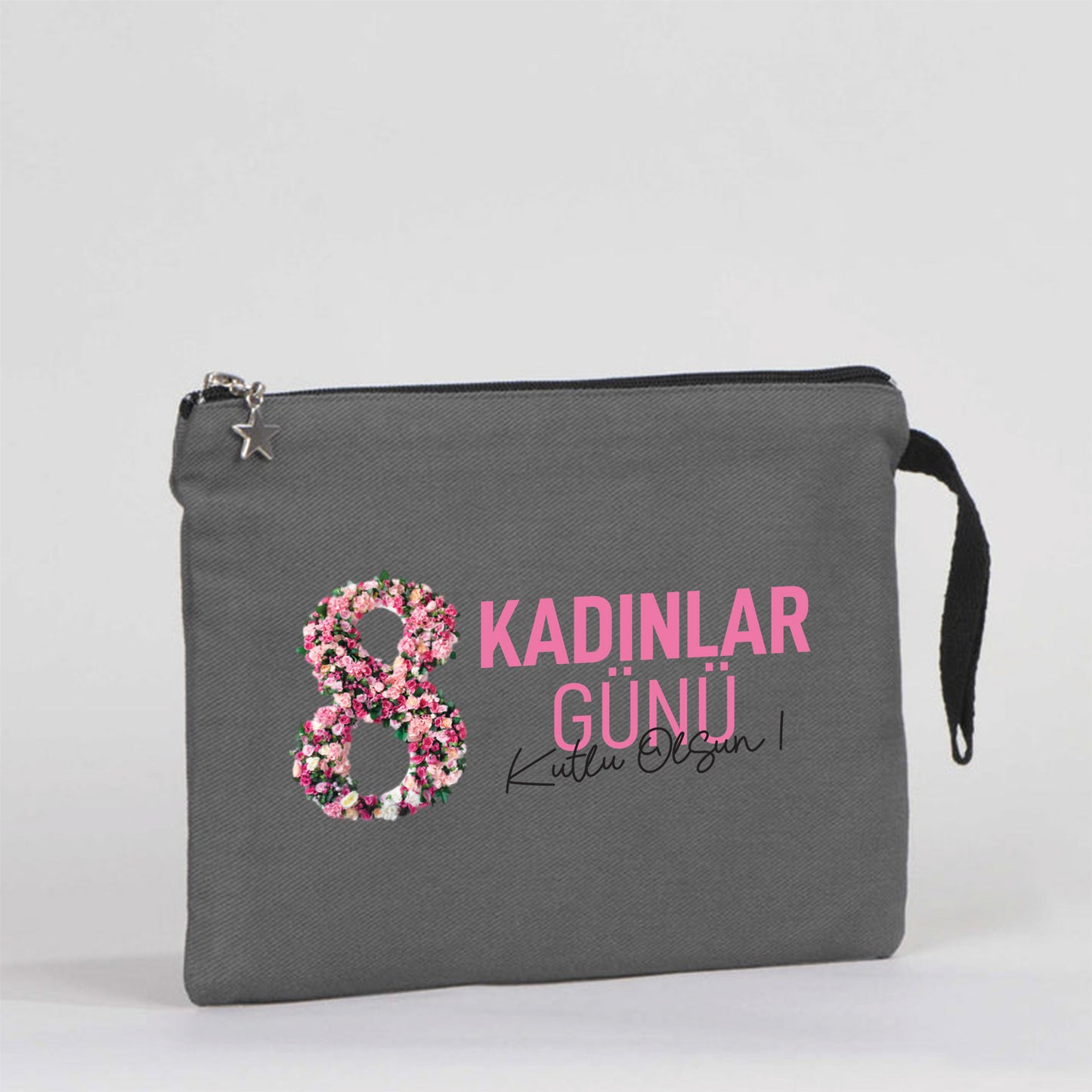 25x18 cm Antrasit Astarlı Kanvas Kalemlik - Kadınlar Günü Hediyesi