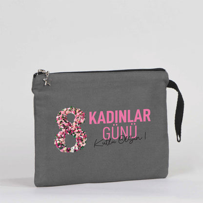 25x18 cm Antrasit Astarlı Kanvas Kalemlik - Kadınlar Günü Hediyesi