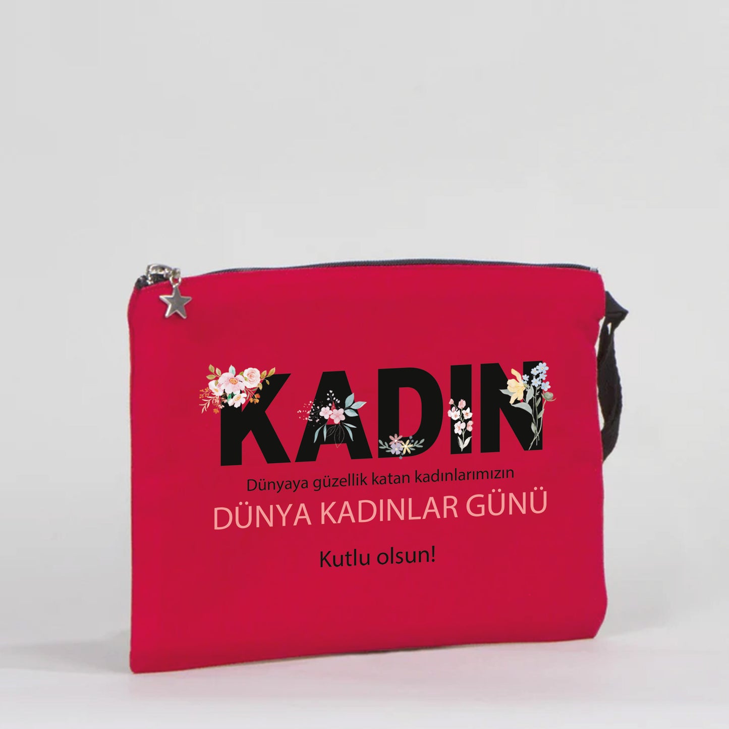 25x18 cm Kırmızı Astarlı Kanvas Kalemlik - Kadınlar Günü Hediyesi