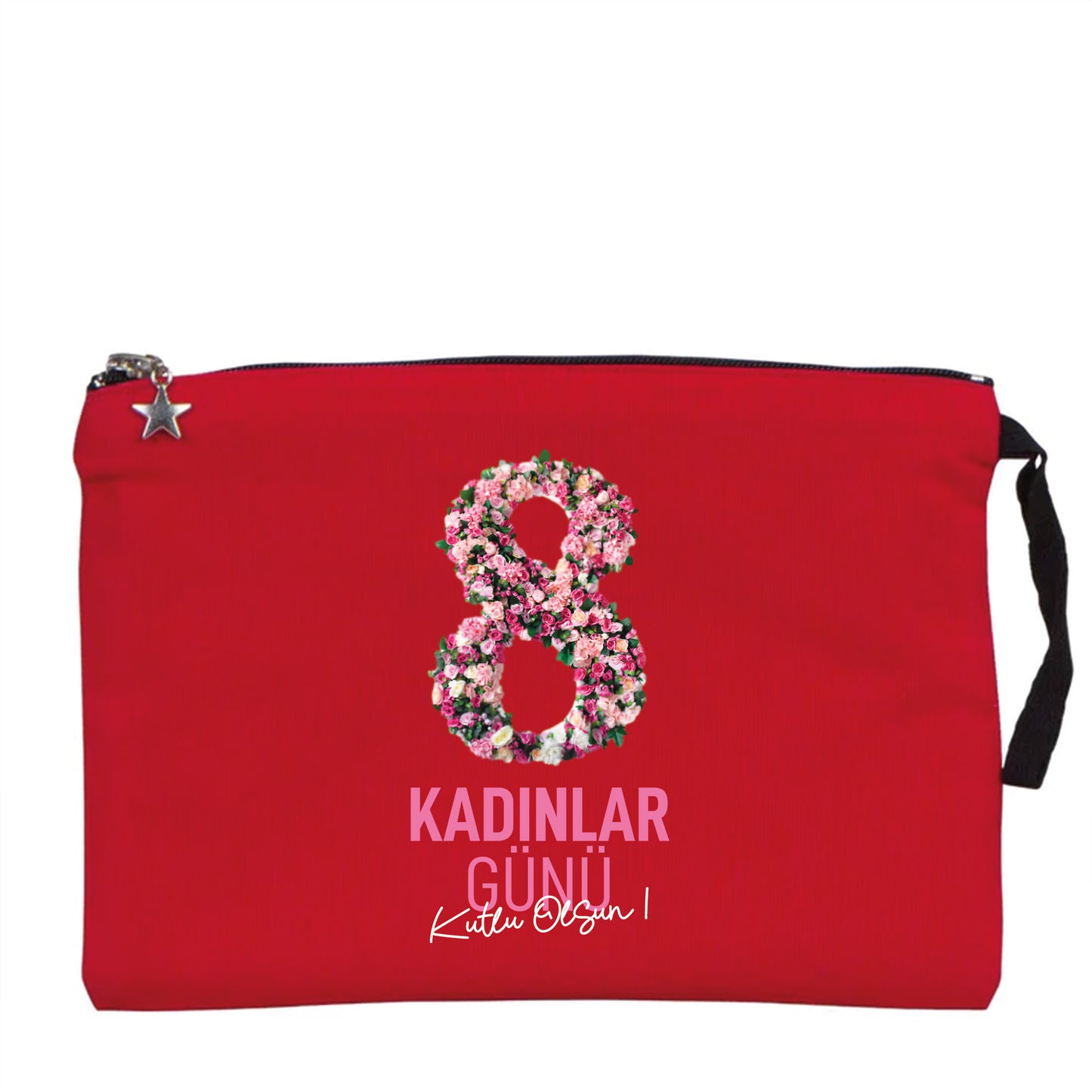 25x18 cm Kırmızı Astarlı Kanvas Kalemlik - Kadınlar Günü Hediyesi