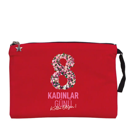 25x18 cm Kırmızı Astarlı Kanvas Kalemlik - Kadınlar Günü Hediyesi
