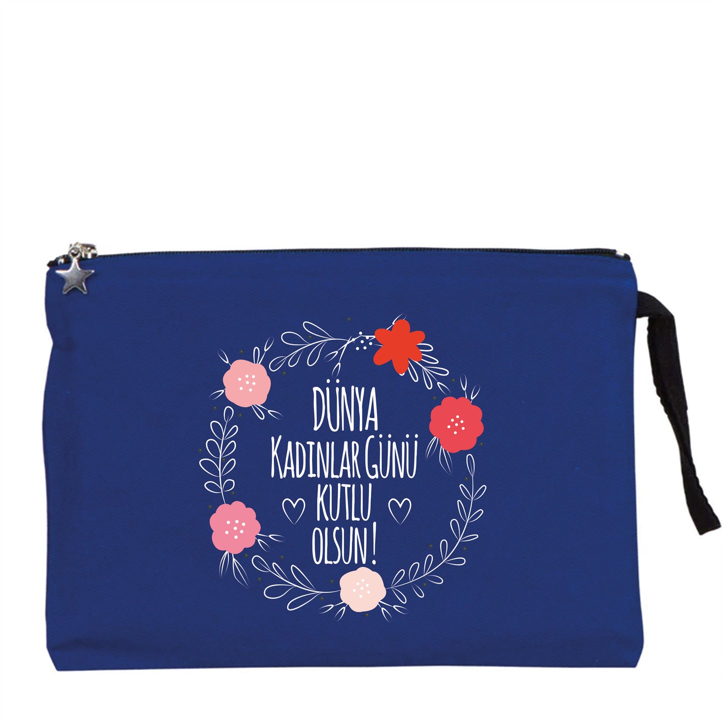 25x18 cm Mavi Astarlı Kanvas Kalemlik - Kadınlar Günü Hediyesi