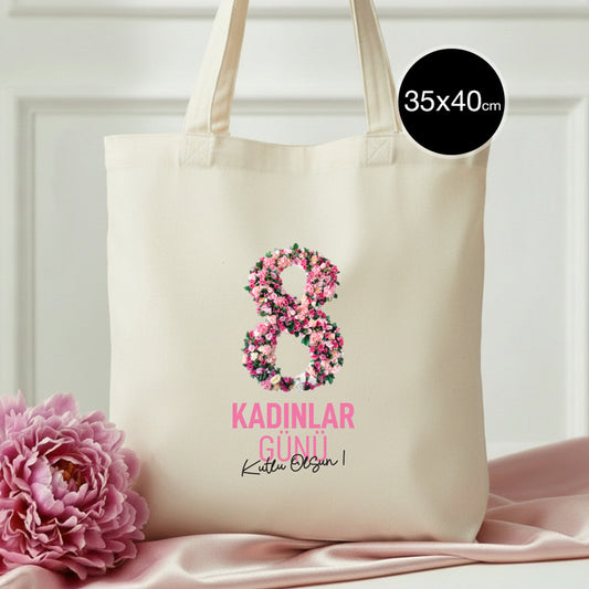 35x40 cm Gabardin Bez Çanta - Kadınlar Günü