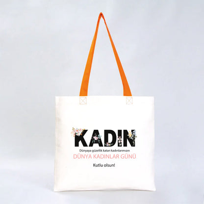 40x35 cm Gabardin Turuncu Kulp Çanta - Kadınlar Günü