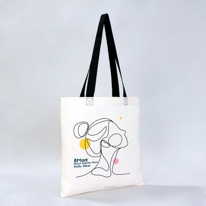 40x35 cm Gabardin Siyah Kulp Çanta - Kadınlar Günü