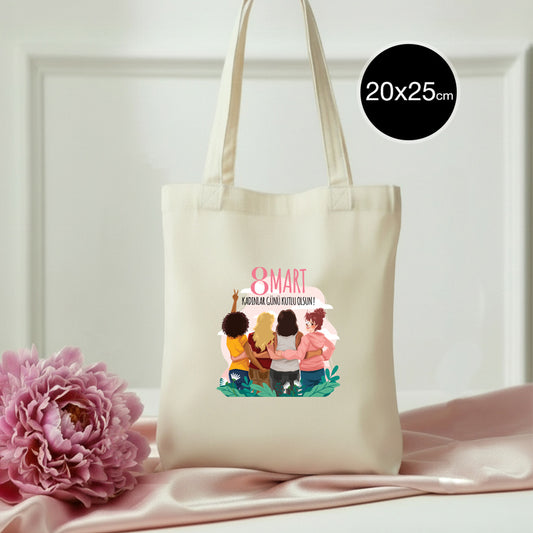 20x25 cm Ham Bez Kitap Çantası - Kadınlar Günü