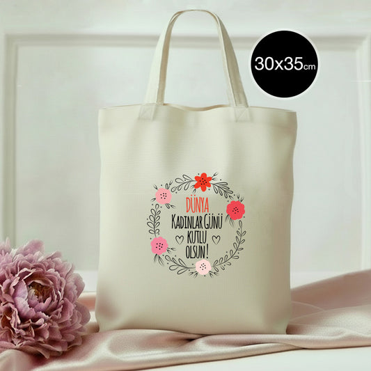 30x35 cm Ham Bez Çanta Kısa Kulp - Kadınlar Günü