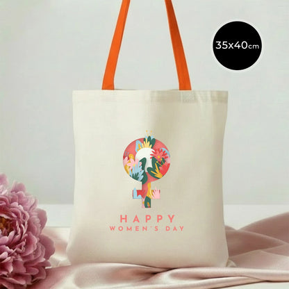 35x40 cm Turuncu Kulp Ham Bez Çanta Baskılı - Kadınlar Günü