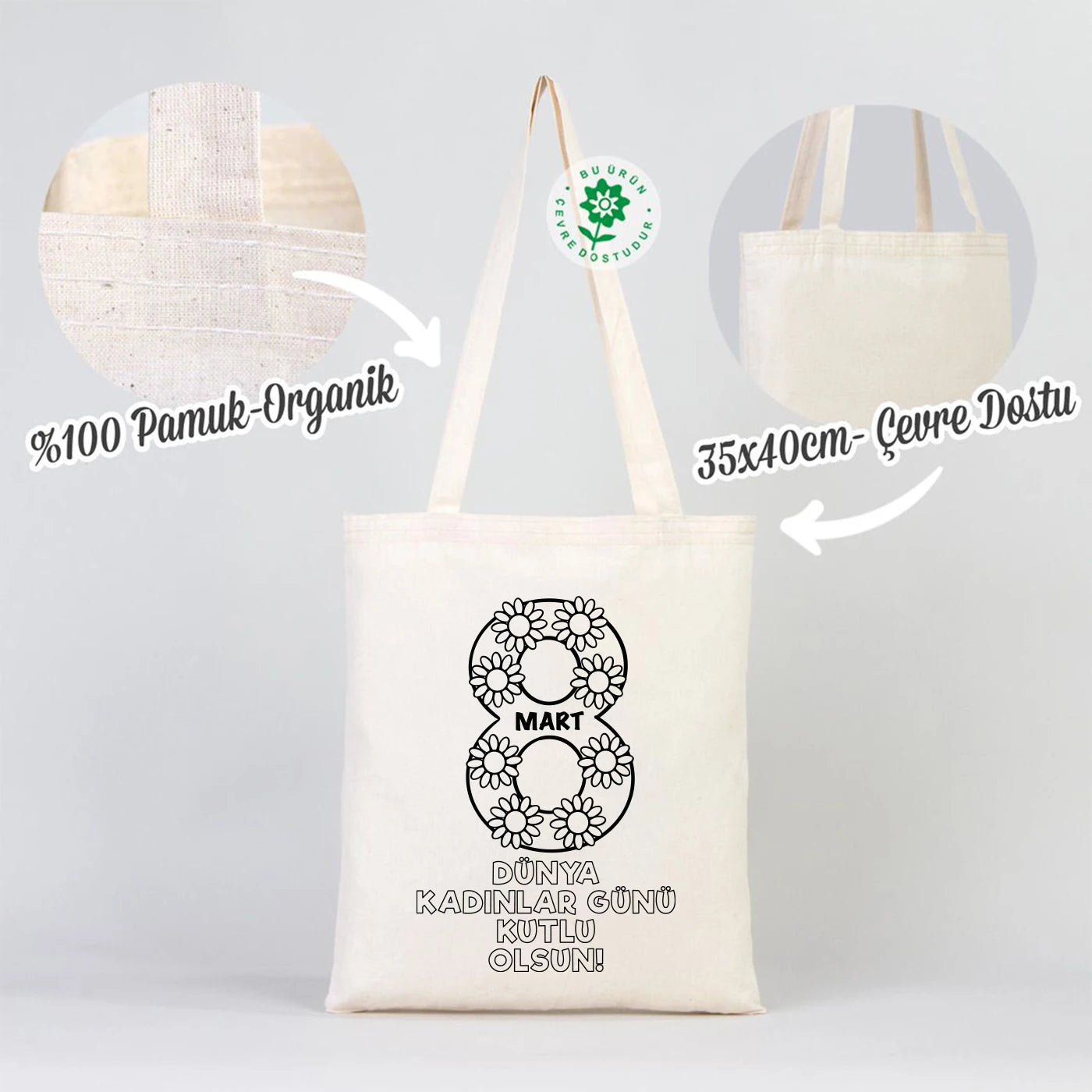 Boyanabilir 35x40 cm Ham Bez Çanta - Kadınlar Günü Hediyesi