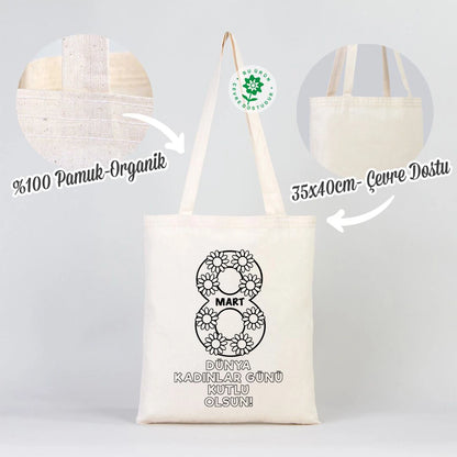 Boyanabilir 35x40 cm Ham Bez Çanta - Kadınlar Günü Hediyesi