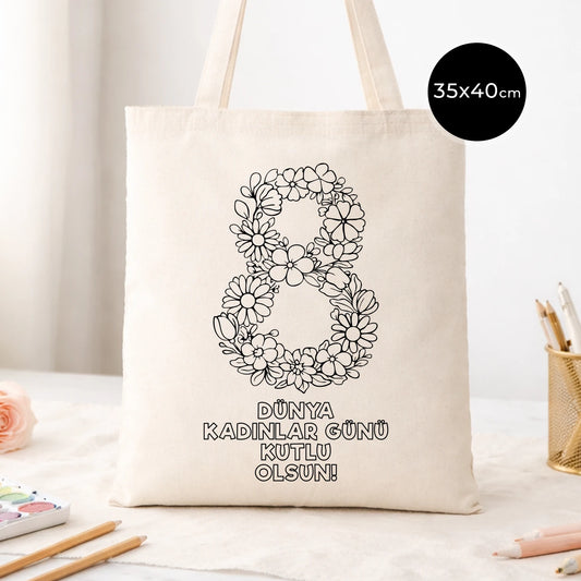 Boyanabilir 35x40 cm Ham Bez Çanta - Kadınlar Günü Hediyesi