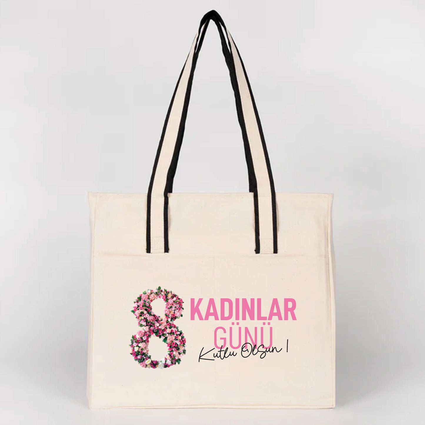 40x35x10 cm LUX Kanvas Çanta FERMUARLI, ÖN CEPLİ - Kadınlar Günü Hediyesi