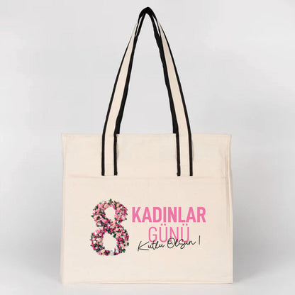 40x35x10 cm LUX Kanvas Çanta FERMUARLI, ÖN CEPLİ - Kadınlar Günü Hediyesi