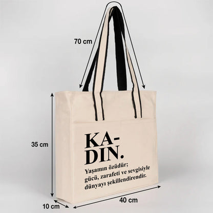 40x35x10 cm LUX Kanvas Çanta FERMUARLI, ÖN CEPLİ - Kadınlar Günü Hediyesi