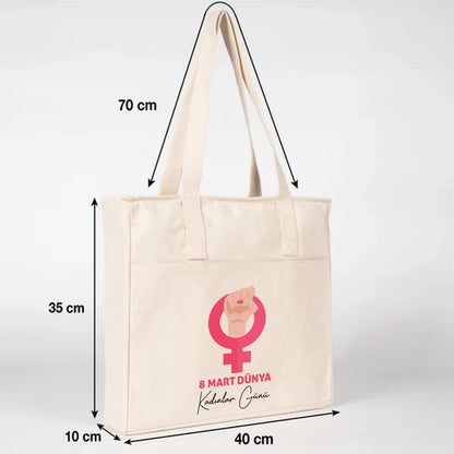 40x35x10 cm LUX Kanvas Çanta ÇITÇITLI, ÖN CEPLİ - Kadınlar Günü Hediyesi