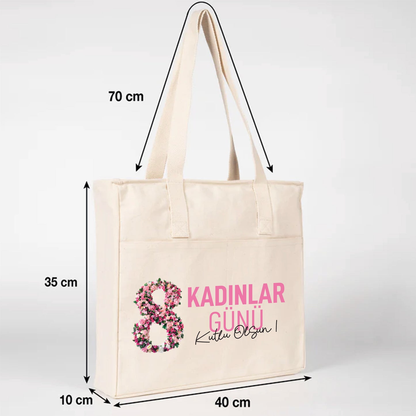 40x35x10 cm LUX Kanvas Çanta ÇITÇITLI, ÖN CEPLİ - Kadınlar Günü Hediyesi